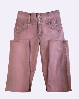 Kallister High Waisted Rhinestone Jeggings Dusty Rose Mauve Skinny Pants Size 12